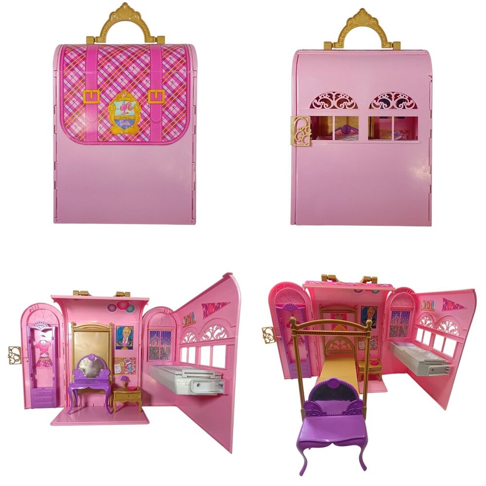 Barbie Princess Charm School Royal Bed And Bath Fold-and-Go Playset Case Toy